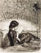 James Abbott McNeil Whistler Reading by Lamplight painting